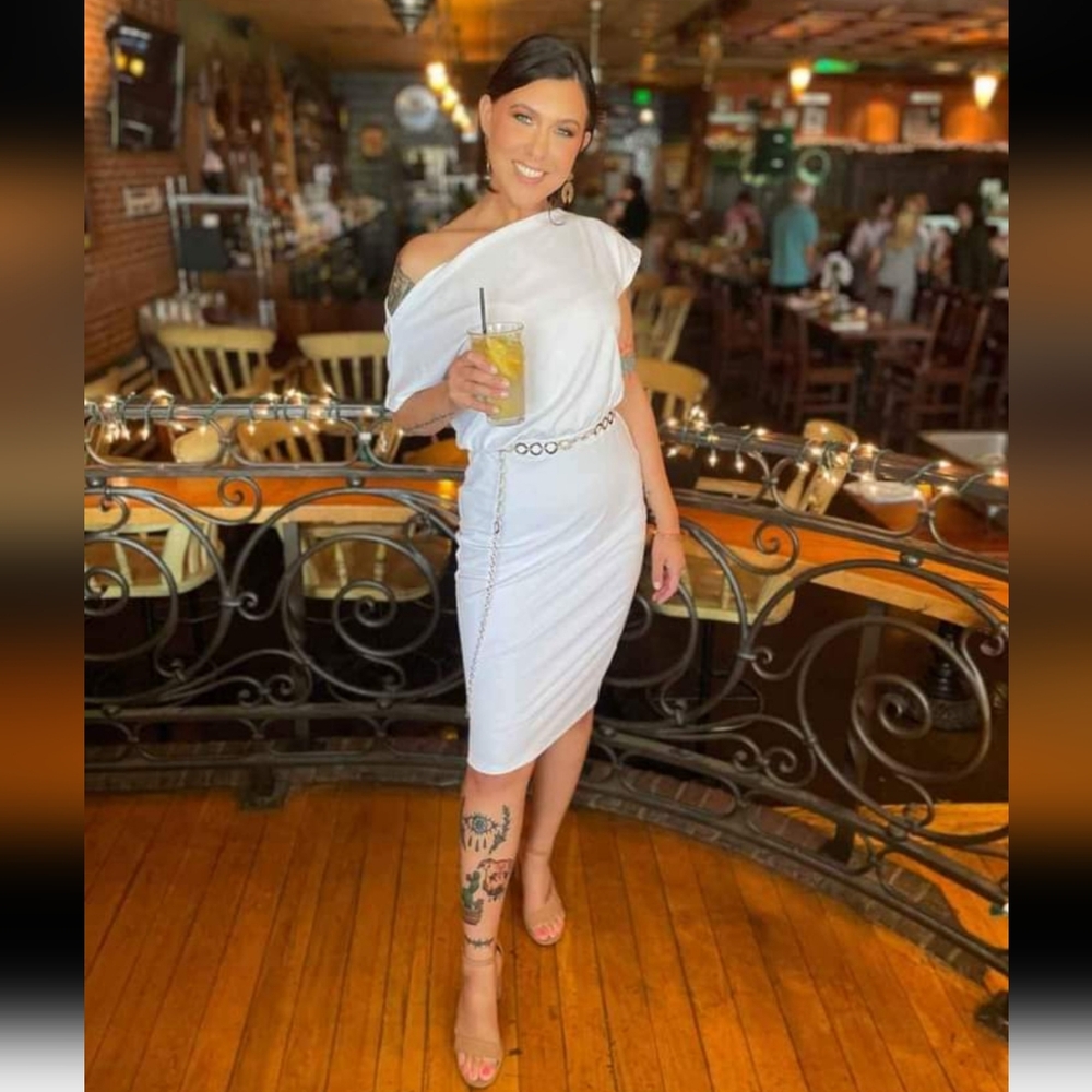 White off the shoulder midi dress